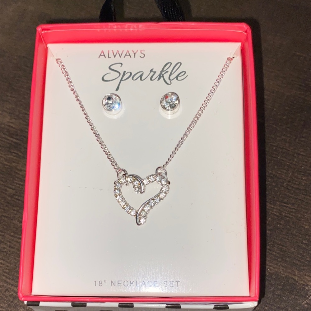 Always Sparkle Silver Heart Necklace Set